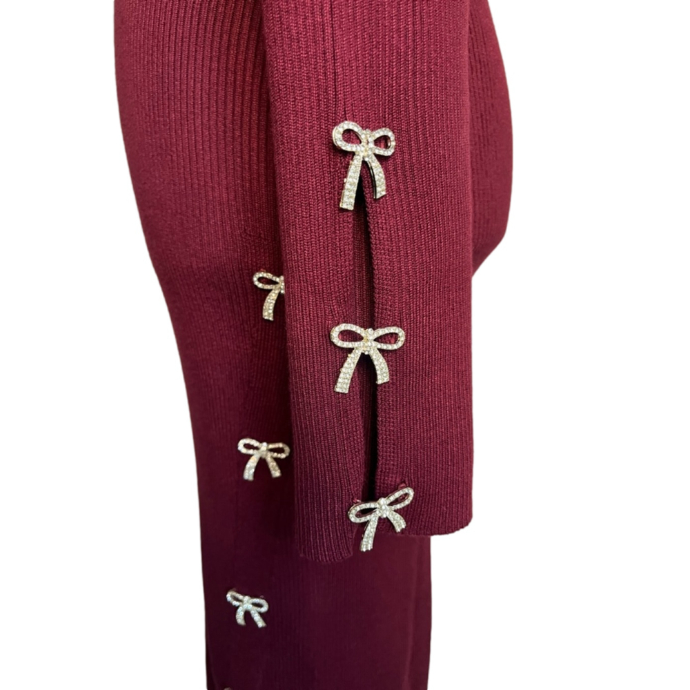 Rosie Harlow Burgundy Slim Ribbed Long Sleeve Sweater Dress - Picture 5 of 6